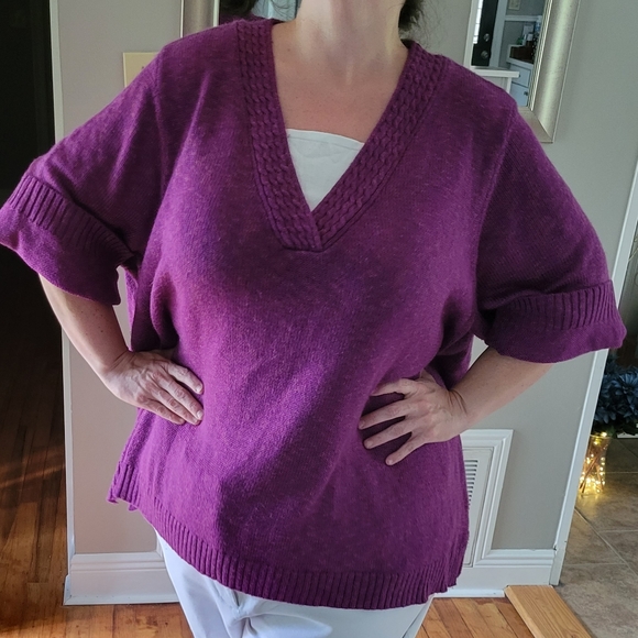Catherines Sweaters - Catherines Womens Pink Purple Gold Marreled Pullover V-Neck Knit Sweater  Sz 5X